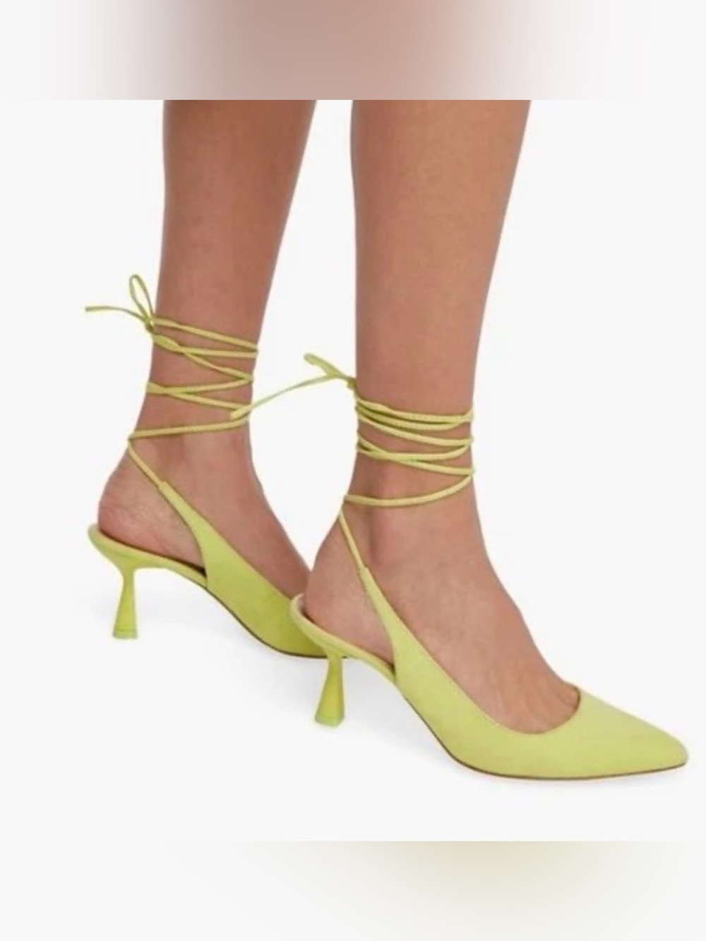 JUSTFAB Milly ankle tie Lime Green Suede Pointed Toe Slingback Flats